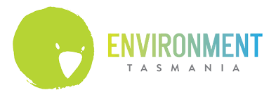Environment Tasmania logo: Green circle with stylized bird head and text.