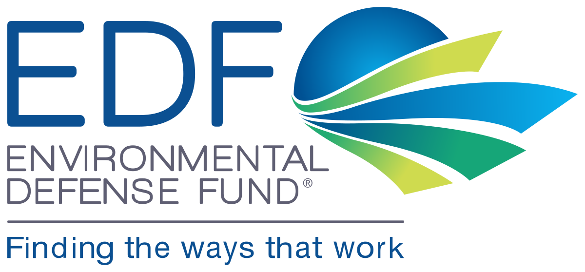 EDF logo with blue letters and a stylized globe with green and yellow accents, tagline 