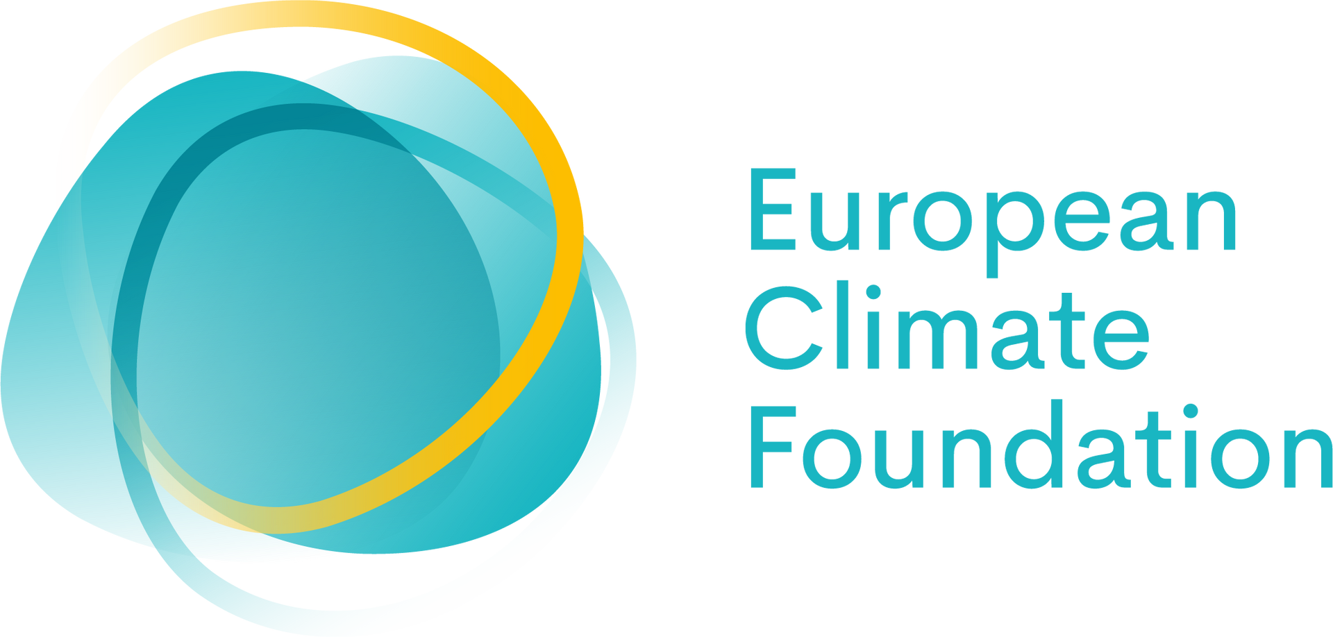 Logo of the European Climate Foundation, with an abstract turquoise shape and yellow circle.