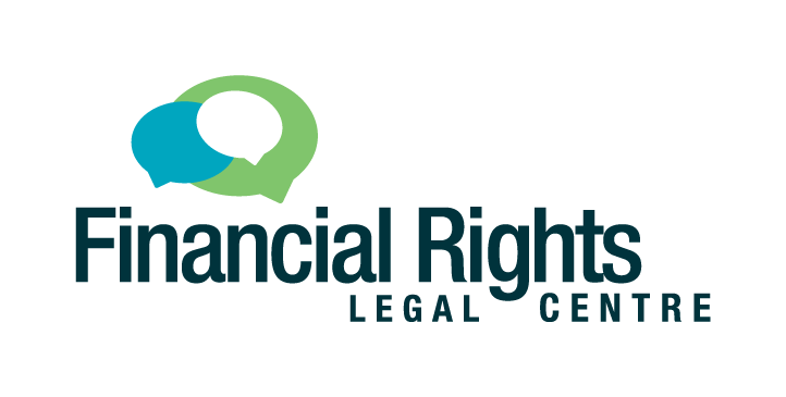 Logo: Financial Rights Legal Centre text with speech bubble icon, teal and green.
