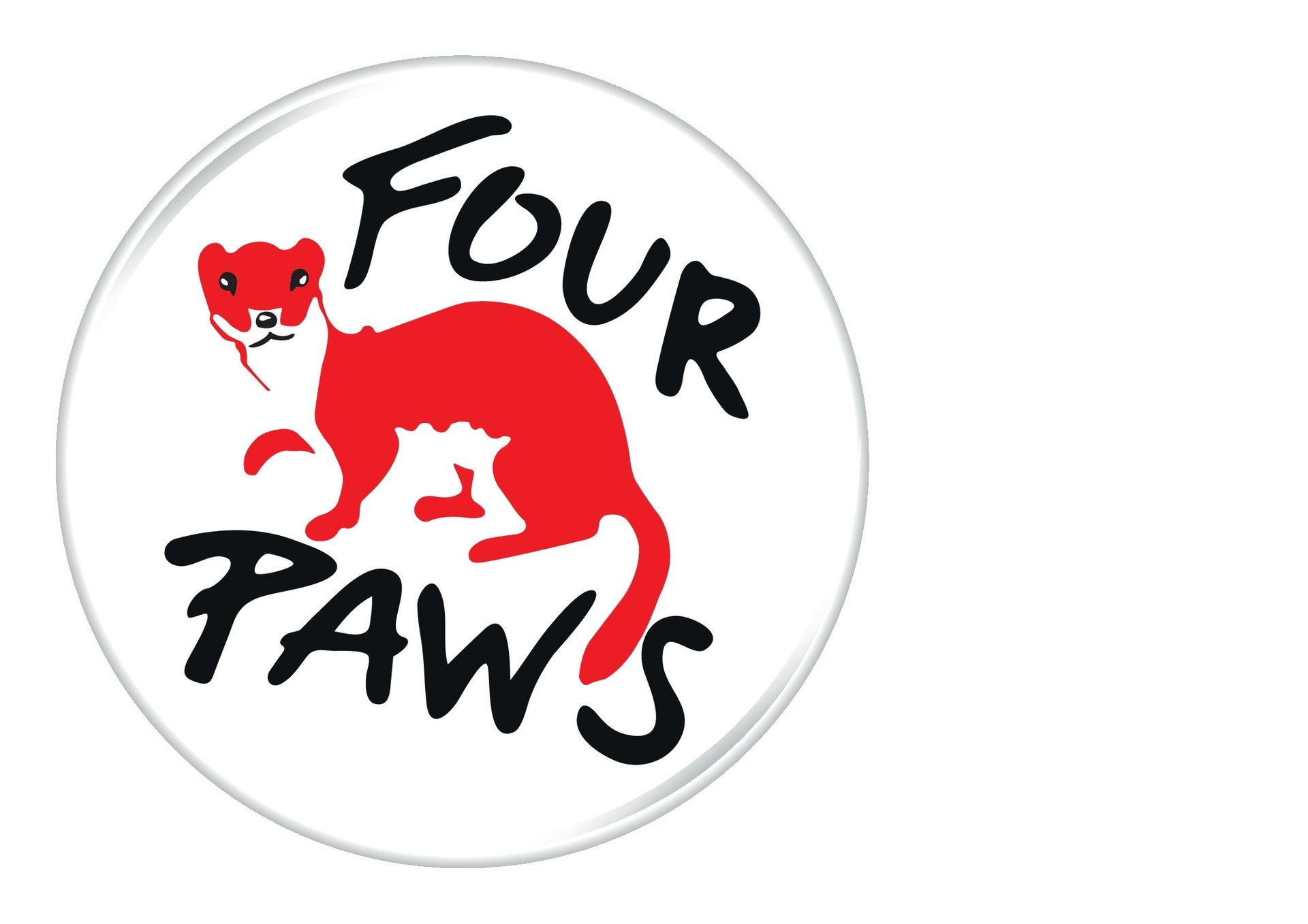 Red ferret in a circle, text 