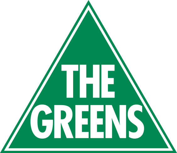 Green triangle logo with white text: 