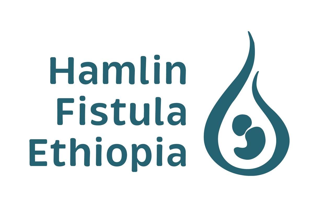 Logo of Hamlin Fistula Ethiopia; teal water drop with stylized baby inside.