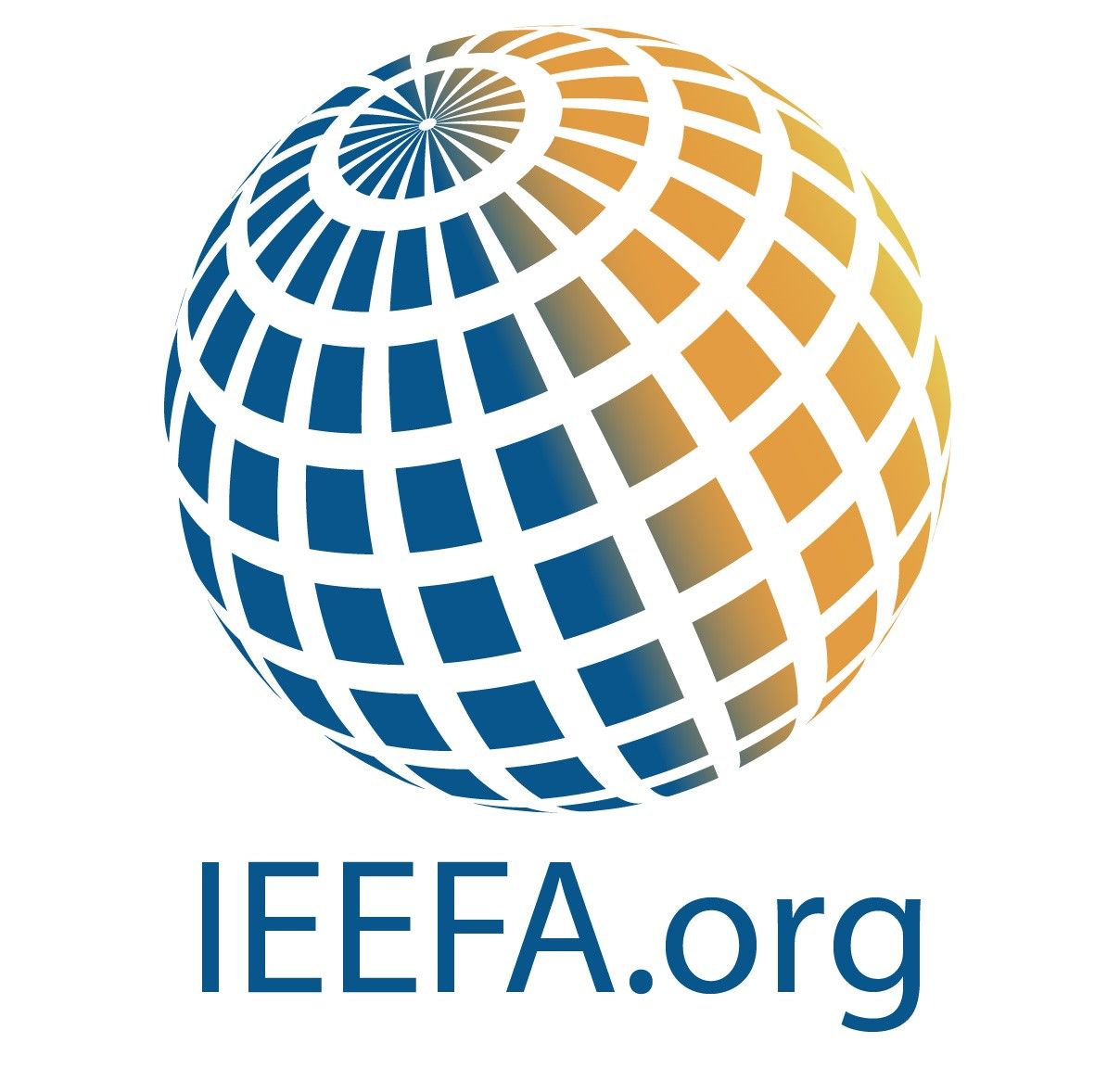 Logo of IEEFA.org: A globe graphic, blue on the left and orange-yellow on the right, with text 