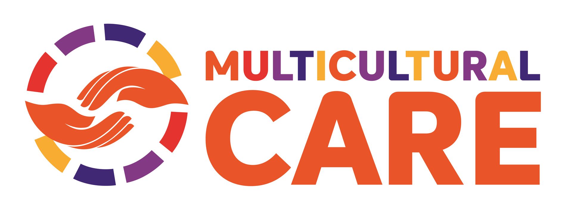 Logo: Orange hands cradled within a ring of colorful segments. 