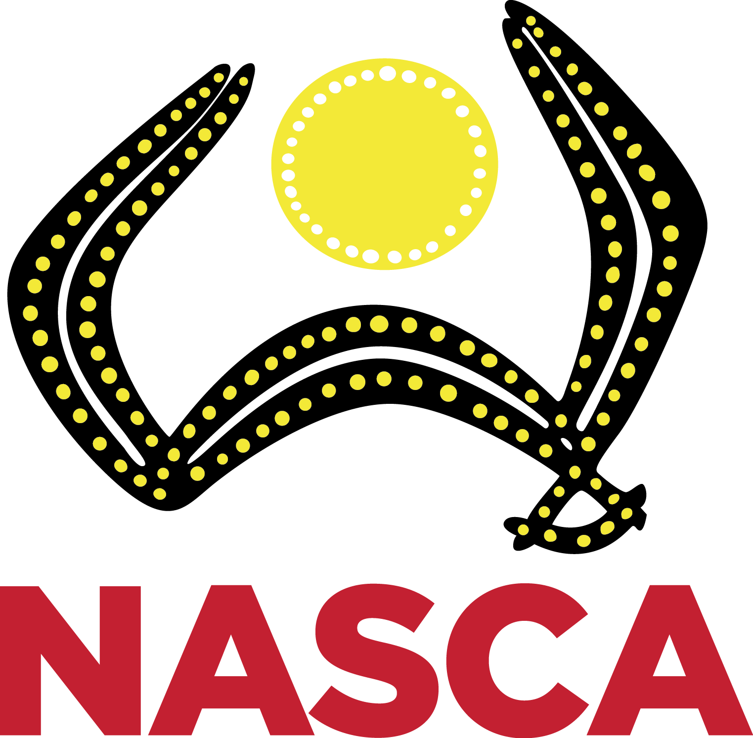NASCA logo: Australia-shaped boomerang with yellow sun, and red text 