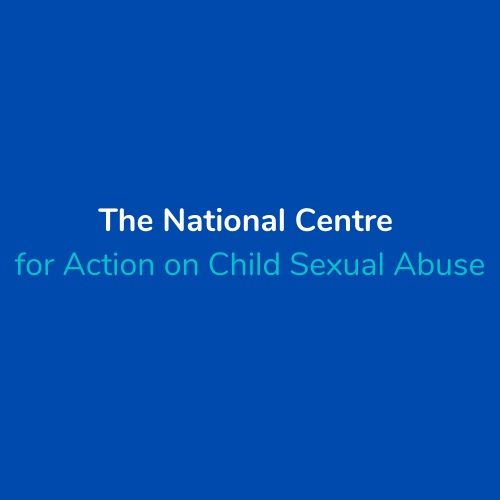 Text logo on blue background: The National Centre for Action on Child Sexual Abuse.