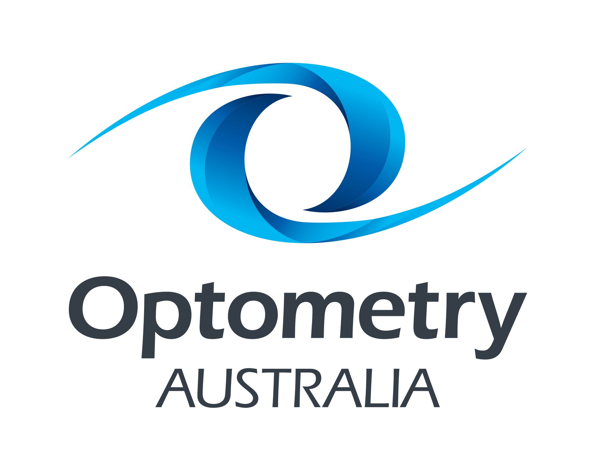 Optometry Australia logo: stylized blue eye shape above 