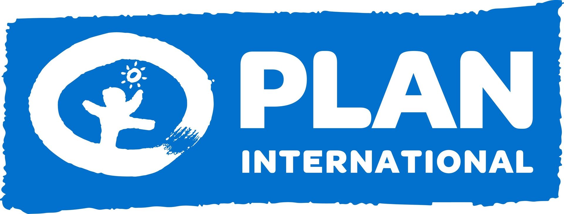 Plan International logo: White figure reaching for sun in a circle, blue background with “PLAN INTERNATIONAL”.