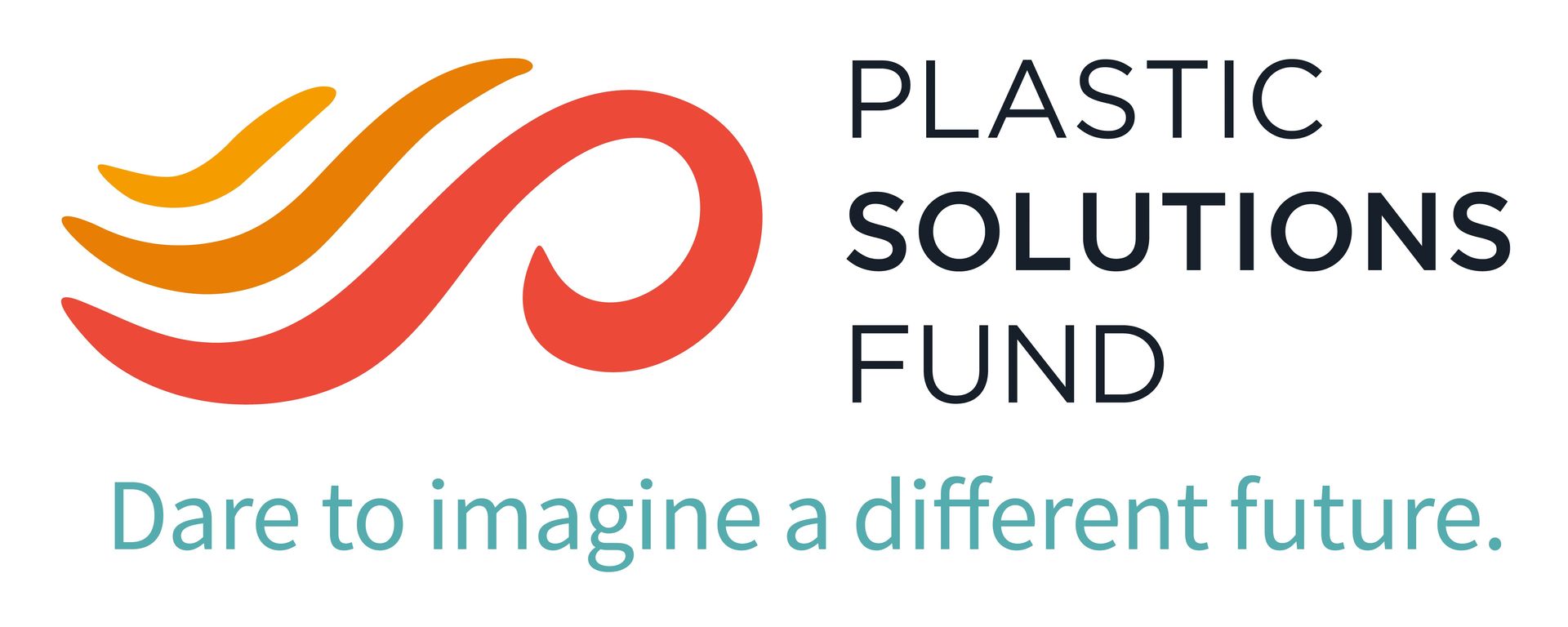 Logo for Plastic Solutions Fund with an abstract wave design and the tagline 