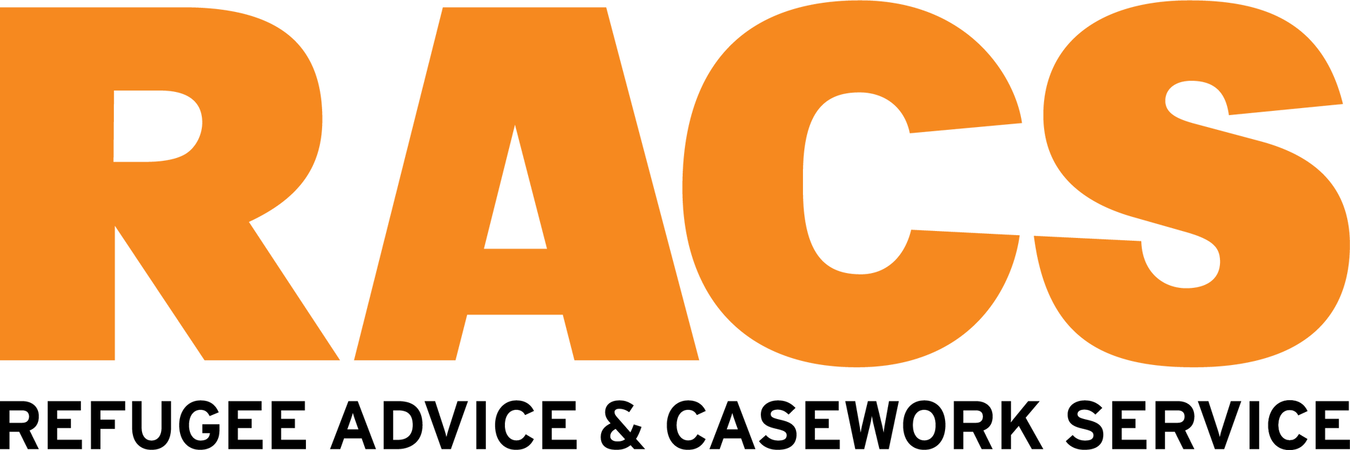 Orange logo for Refugee Advice & Casework Service (RACS) with the acronym 