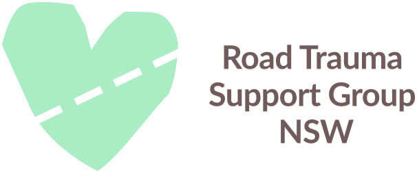 Logo of Road Trauma Support Group NSW: heart shape with road inside. Text reads 