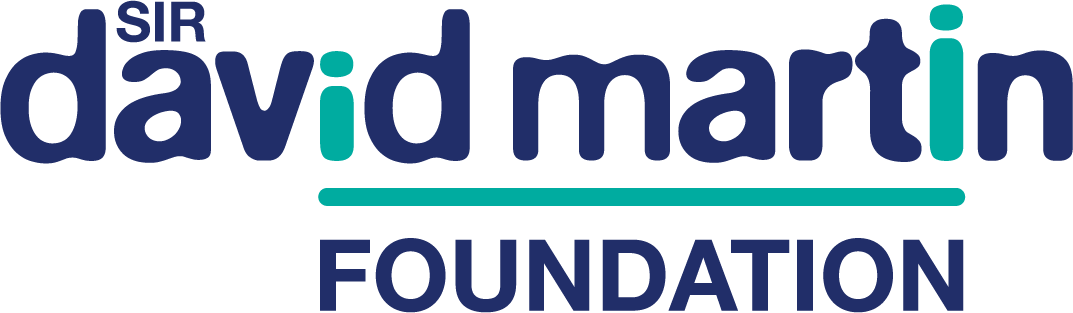 Sir David Martin Foundation logo. Text in dark blue and teal. 