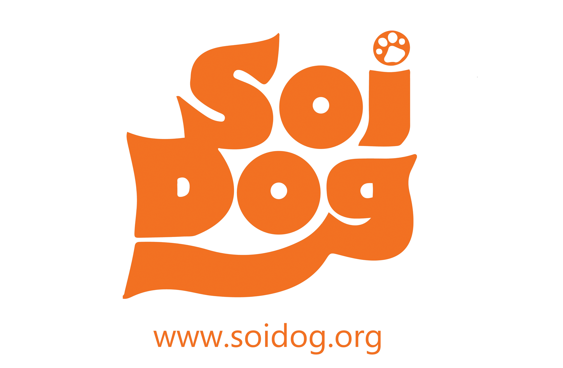 Logo for Soi Dog, orange text on white. Includes a paw print.