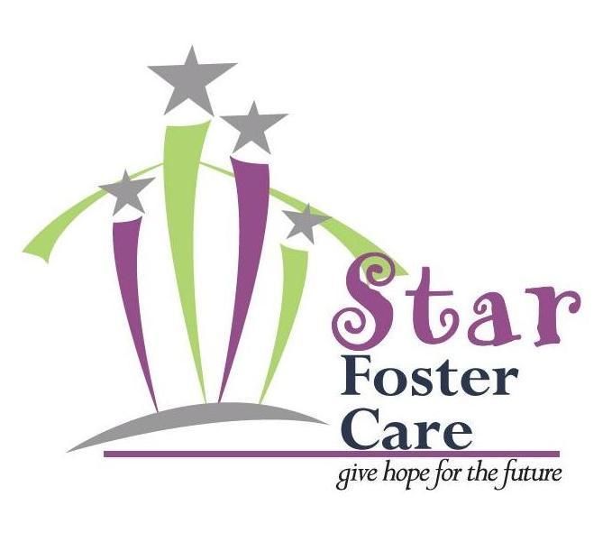 Logo for Star Foster Care with stars and swooshes in green and purple. Text: 