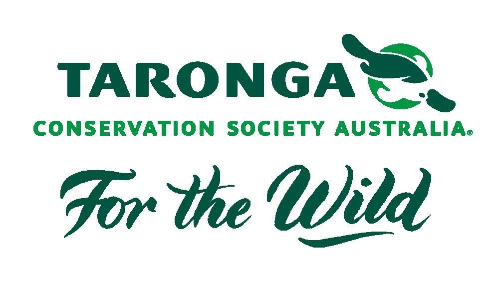Taronga Conservation Society Australia logo, green text and emblem, 