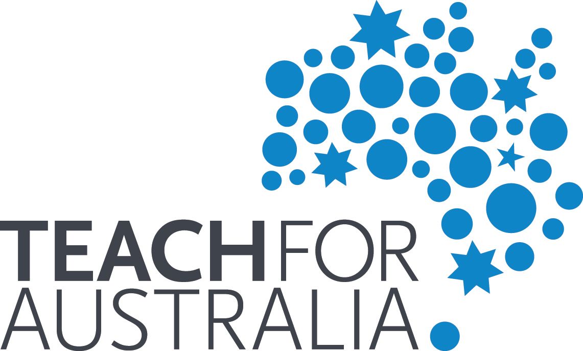 Teach for Australia logo: blue map outline made of circles and stars, black text below.