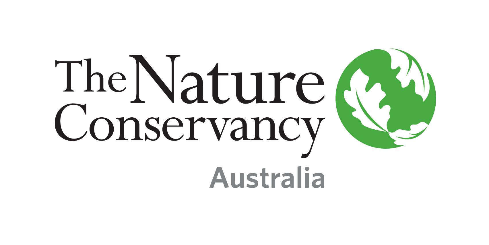 Logo for The Nature Conservancy Australia, featuring text and a green globe emblem with leaves.