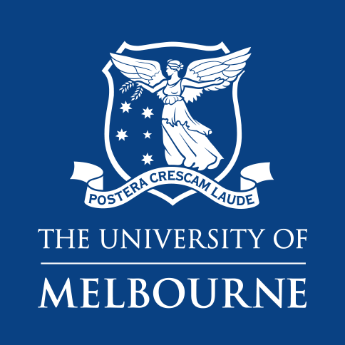 University of Melbourne logo: white crest with winged figure above text 