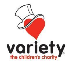 Logo for Variety, the Children's Charity: red heart with a top hat above the word 