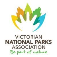 Victorian National Parks Association logo: hand-shaped leaves in yellow, orange, green, and blue above text.