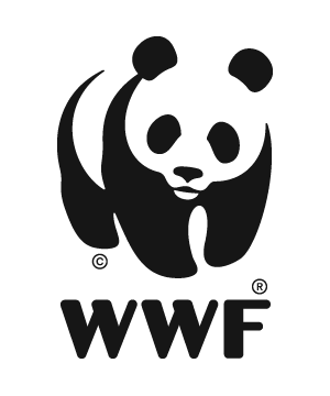 WWF logo: black panda bear, white background, 