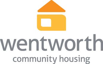 Logo for Wentworth Community Housing: orange house icon above gray text.