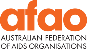 Logo of Australian Federation of AIDS Organisations (AFAO) in orange; text reads 