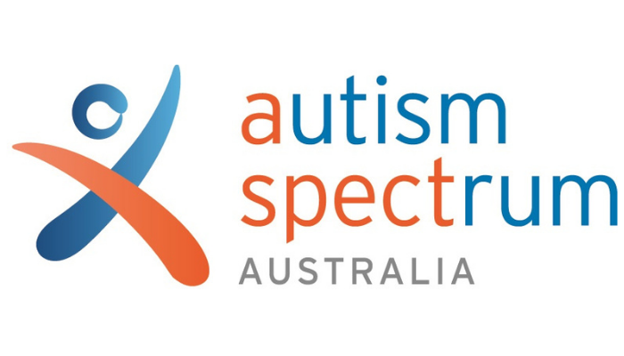 Logo: Abstract figure with blue head and arm, orange arm, 