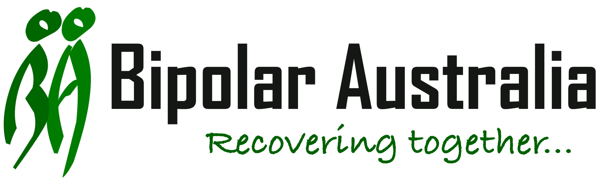 Logo of Bipolar Australia, featuring two green figures embracing and text: 