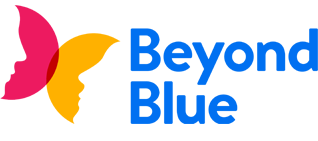 Beyond Blue logo with a butterfly made of human faces in pink and yellow, with the words 