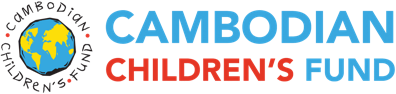 Logo for Cambodian Children's Fund with a globe graphic and organization name in blue and red text.