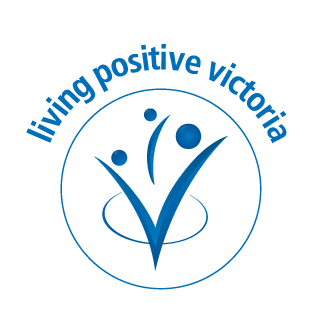 Logo for Living Positive Victoria: Blue circle with text 
