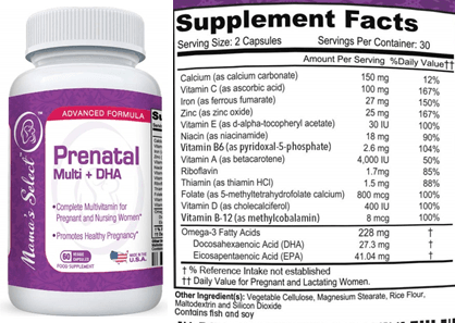 supplement facts for prenatal vitamins