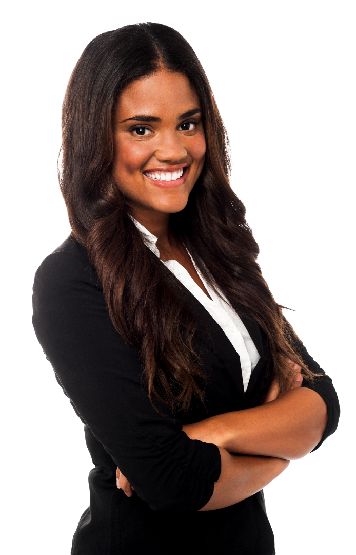 A woman with her arms crossed is smiling for the camera