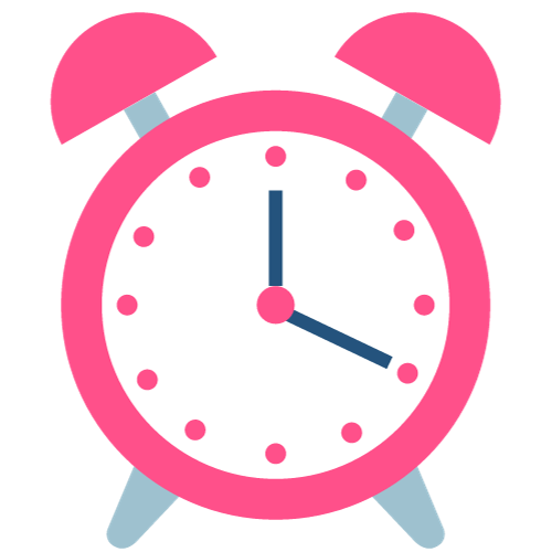 A pink alarm clock with two bells on a white background.