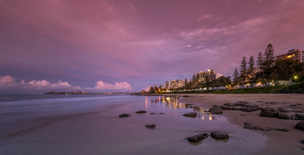 An Aerial View Of A City Skyline With A Park In The Foreground — Buderim Laundrette In Mooloolaba, QLD