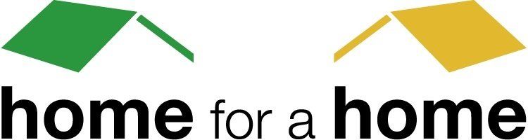 A logo for home for a home with green and yellow houses.