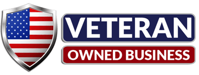 a veteran owned business logo with an american flag on a shield .