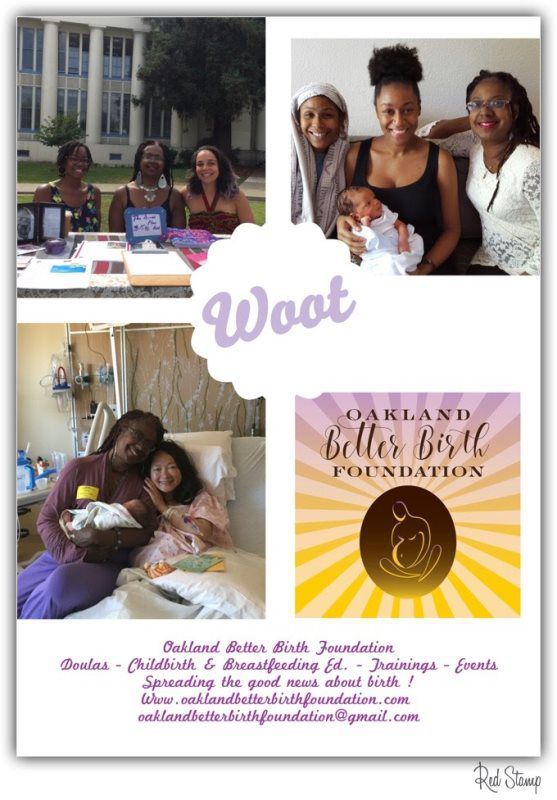 Flyer with photos of people and newborn babies; Oakland Better Birth Foundation logo.