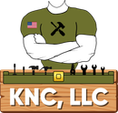 A logo for knc llc shows a man with his arms crossed