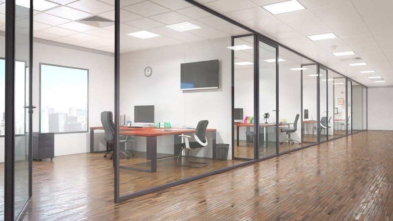 office with tile lighting