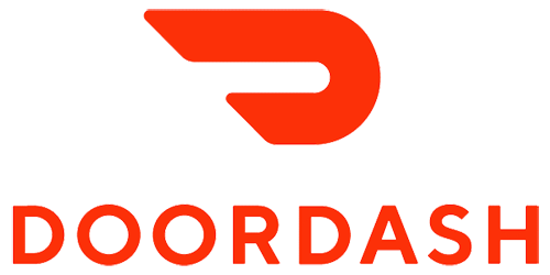 DoorDash logo. Orange stylized