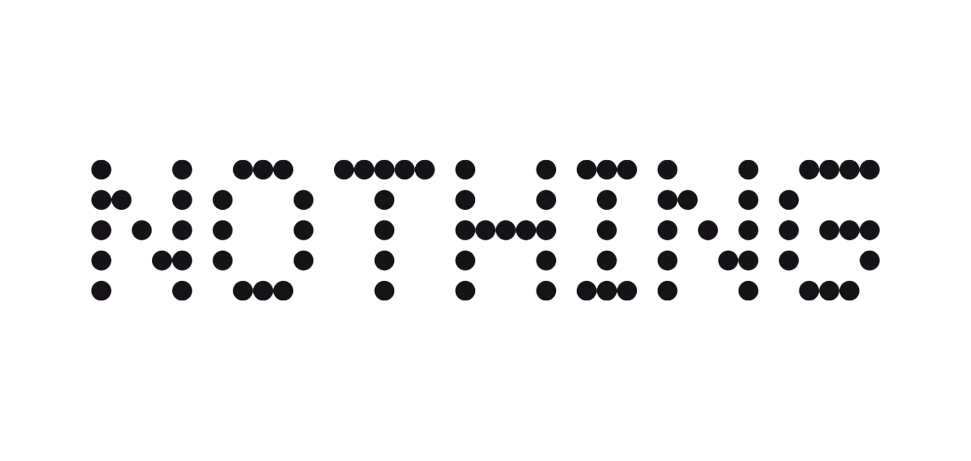 Das Wort „NICHTS“ in Brailleschrift, schwarze Punkte auf weißem Grund.