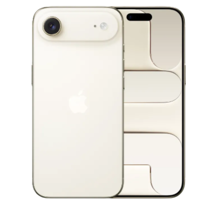 Weißes iPhone, Rückansicht, mit Einzelobjektivkamera, neben einem weißen Telefon mit ausgeschnittenem Design auf dem Bildschirm.