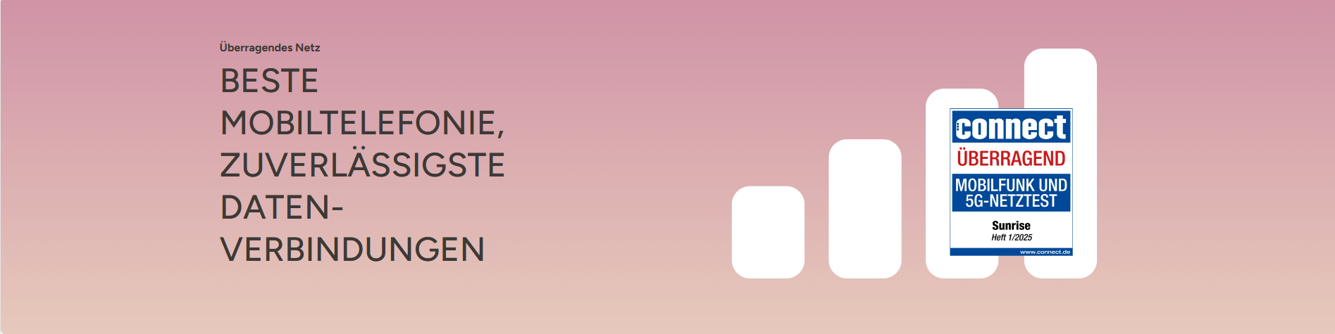 Text, der für die besten Mobiltelefone und zuverlässigsten Datenverbindungen wirbt. Rosa und Weiß.