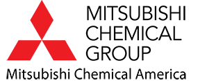 Het logo van Mitsubishi Chemical Group met een rode diamant en tekst.