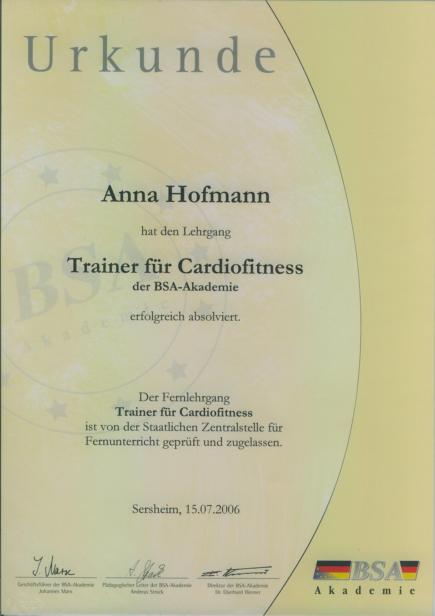 Trainer für Cardiofitness BSA Saarbrücken