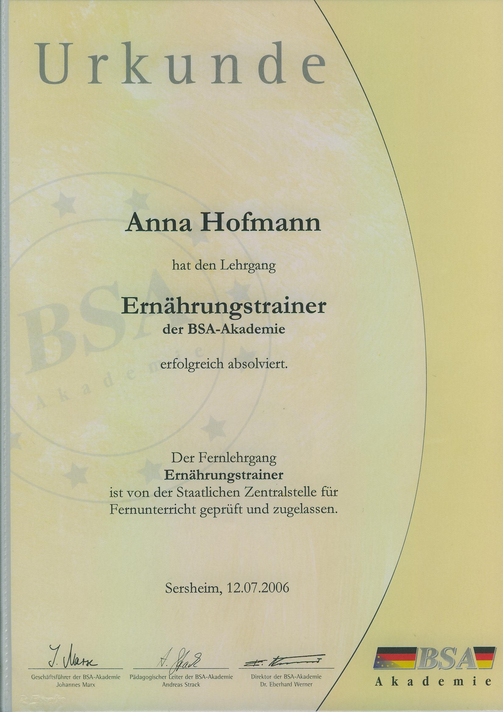 Ernährungstrainer BSA Saarbrücken