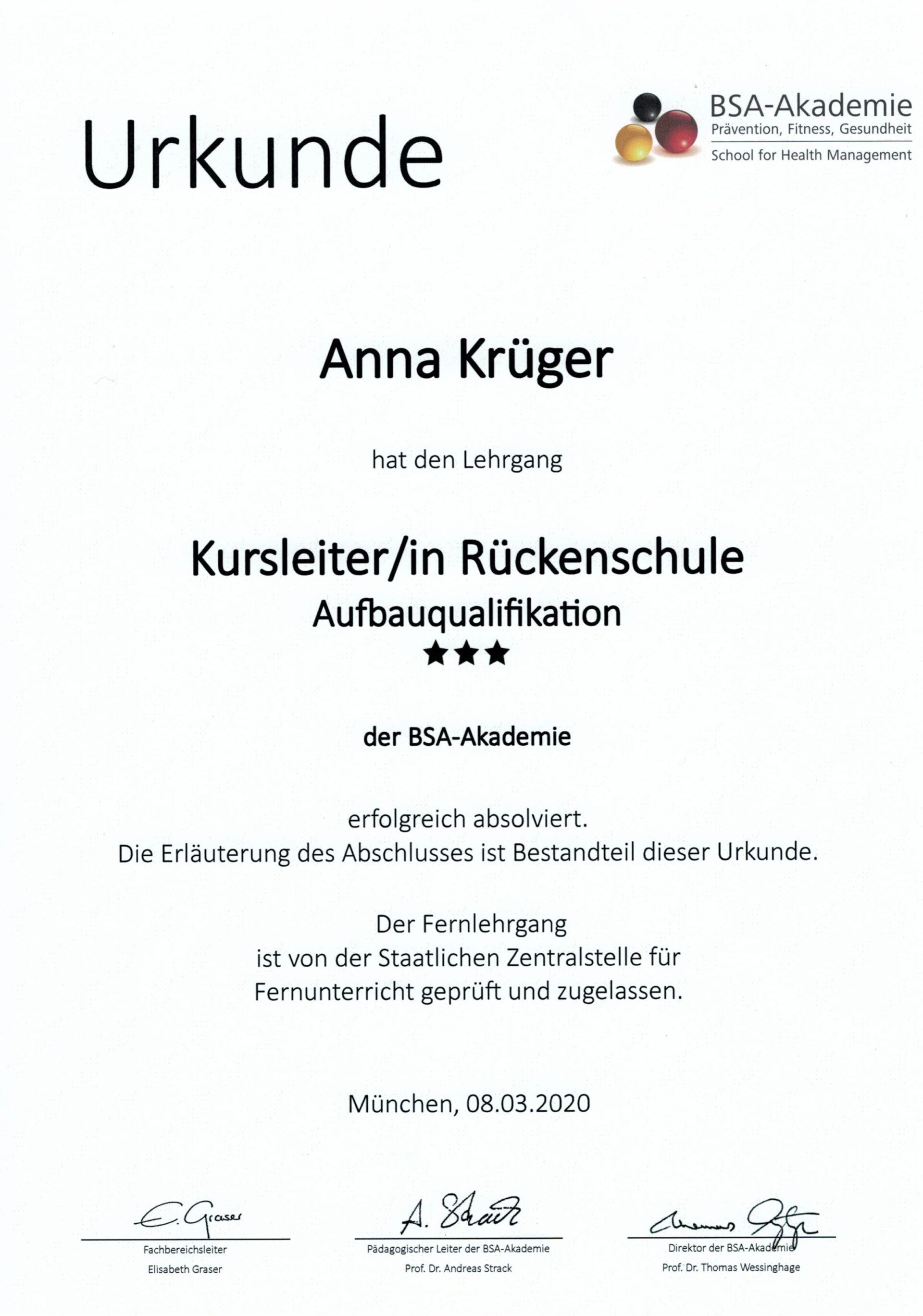 Kursleiterin Rückenschule BSA Saarbrücken